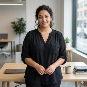 Torrid Womens Harper Blouse Size 4X Black Roll Tab Sleeve Office Classic Chic